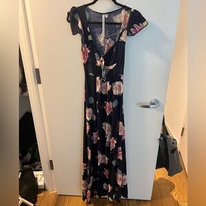 Reformed floral print long dress with slits